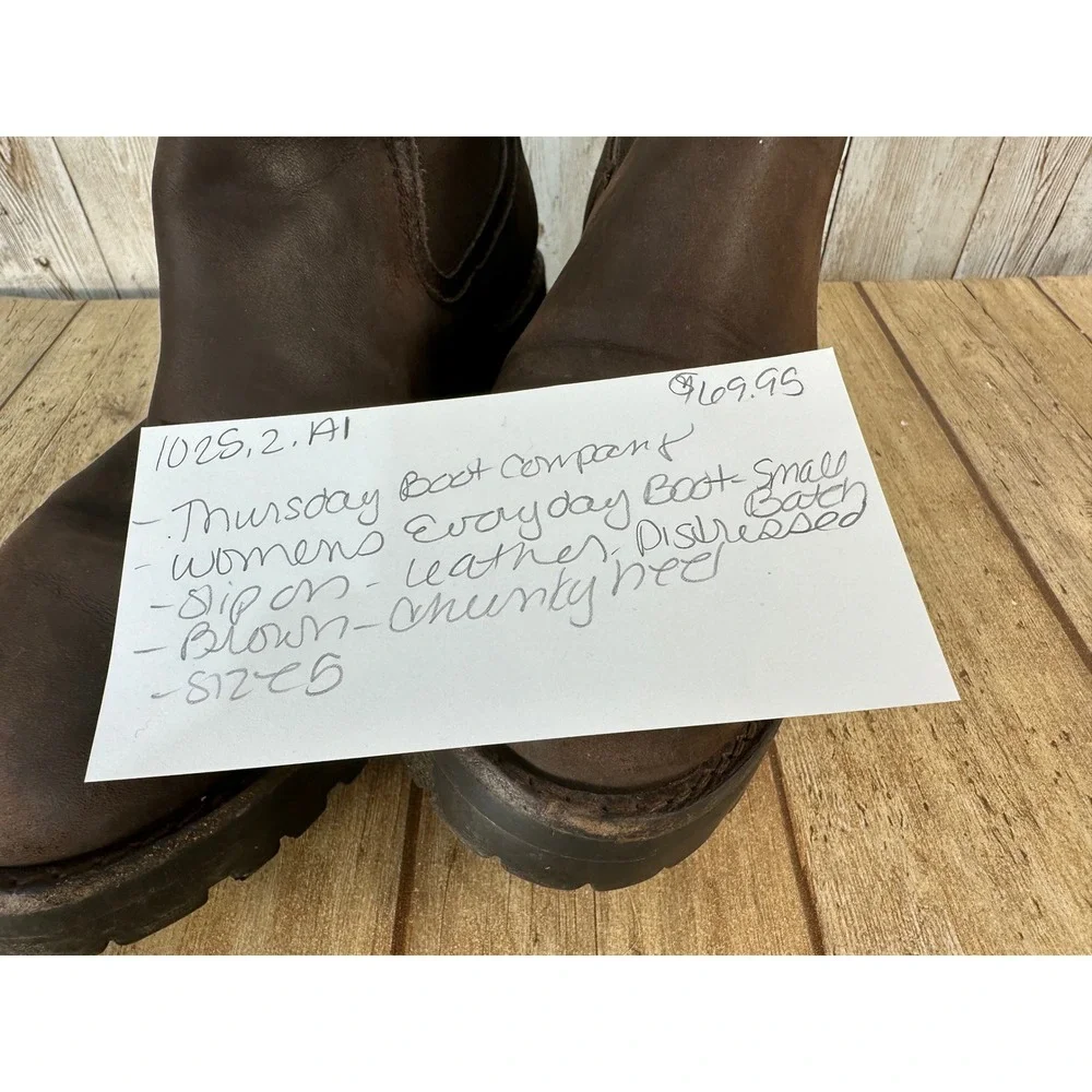 Thursday Everyday‎ Leather Brown Ankle Boots Chelsea Lug Chunky Sole Size 5 US